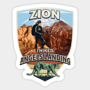 Zion I Hiked Angels Landing with Hiker and Mountain Lion Design for Women Sticker